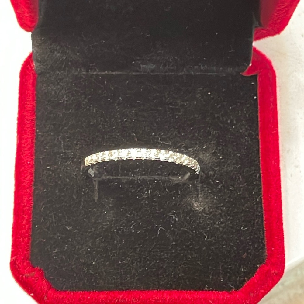 0.1 carat sized moissanite diamonds total .19 carats eternity band